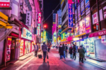 neon lit street in japan
